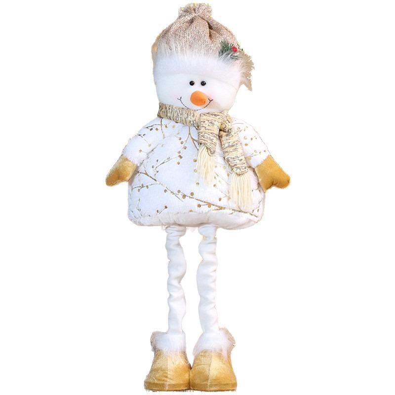 Christmas Retractable Doll Ornament Bronzing Printing Fabric Retractable Long Legs Old Man Snow Doll Ornament