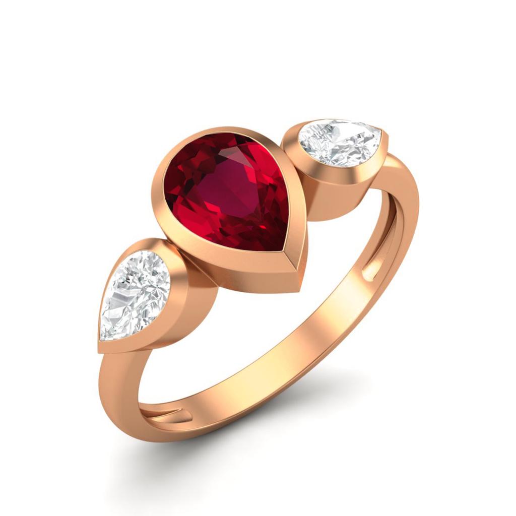 Pear Shape Glass Filled Ruby Gemstone Rose Gold Plated 925 Sterling Silver Ring