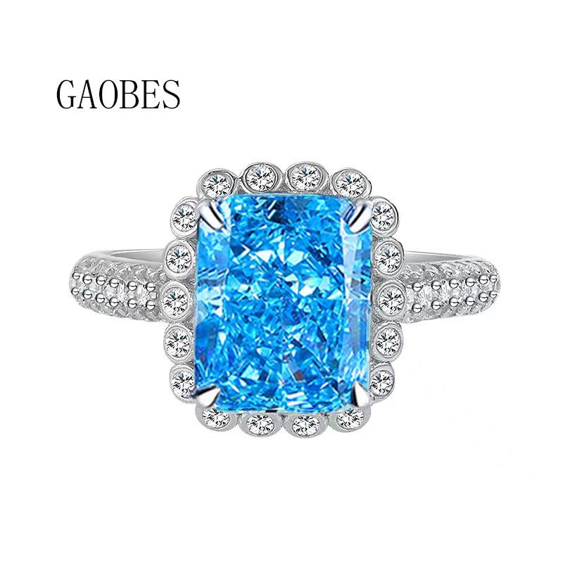 Women's Light Luxury Set: 925 Sterling Silver Aquamarine Necklace, Earrings, and Ring with High Carbon Diamond Accents.