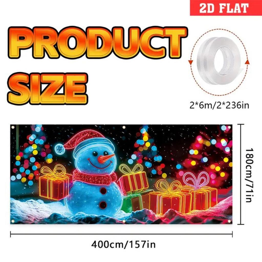 Christmas UV Fluorescent Garage Door Cover Banner Holiday Party Decoration