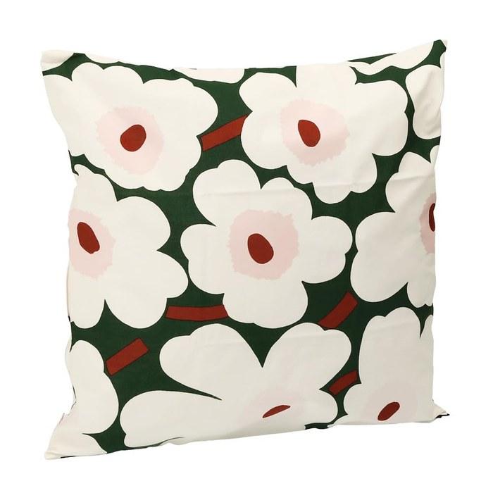 Marimekko Cushion Cover 50cm X 50cm Unikko Cotton 74193 613 White X Green (1 Piece)