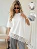2026 Summer Lace Patchwork Solid Color T-shirt - Casual Versatile Pullover, Round Neck Top