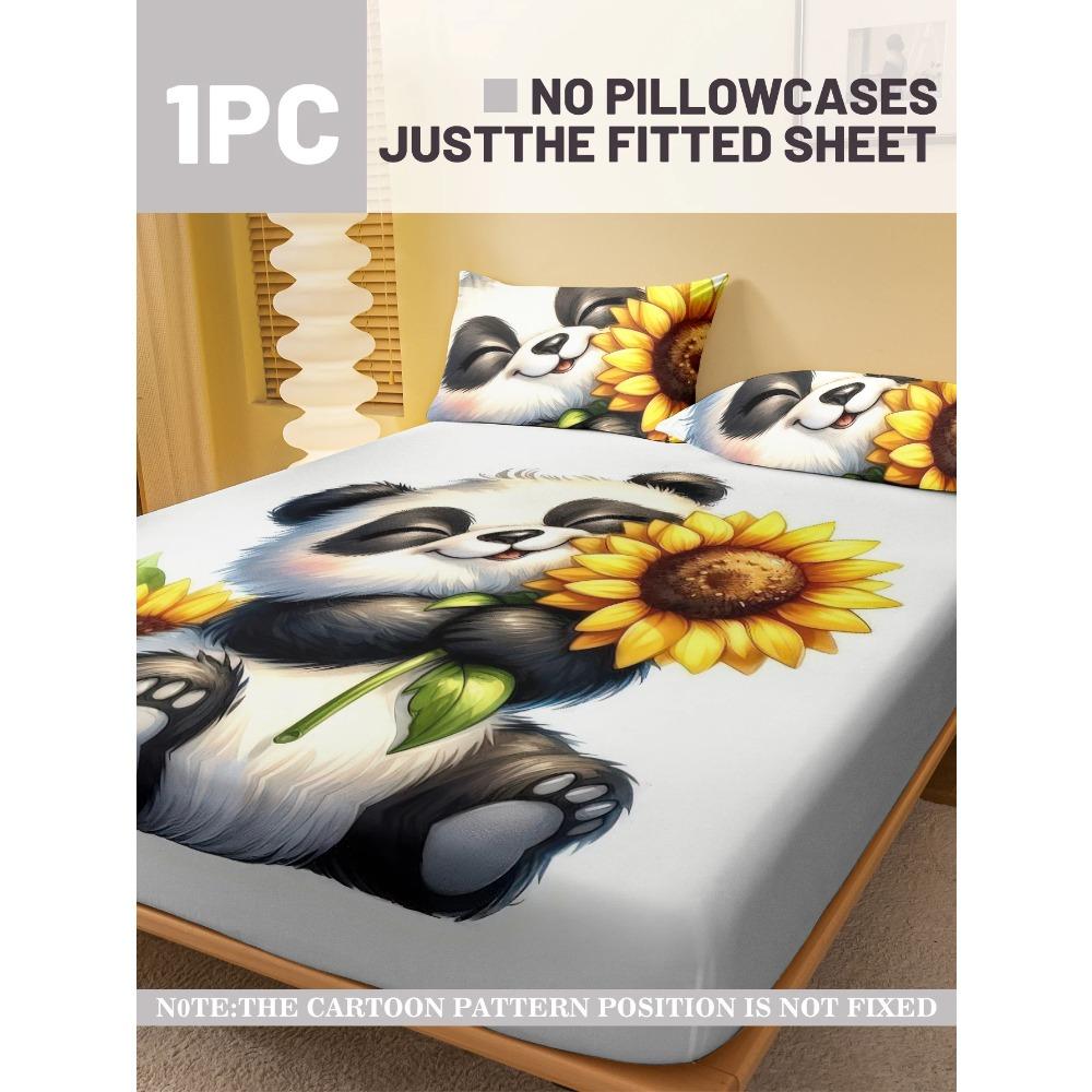 1 Cartoon Cute Animal Panda Digital Printed Frosted Fitted Sheet,bedroom Printed Bed Cover,bedding(No Pillowcase)