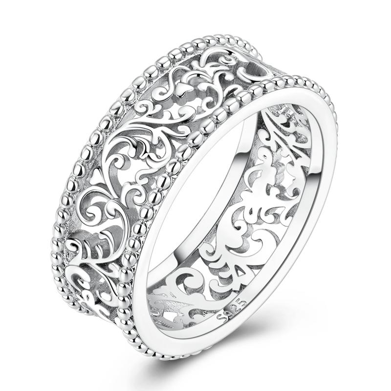 925 Sterling Silver Vintage Oxidized Filigree Band Ring Celtic Scrollwork Stackable Ring Retro Jewelry Gift for Women & Men