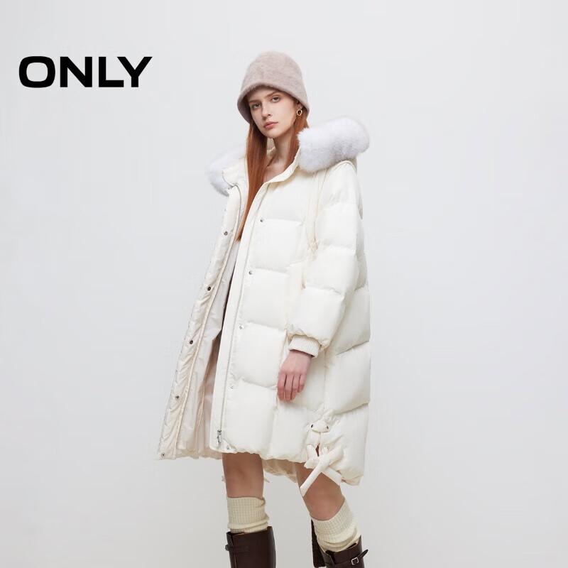 ONLY Women's 2025 Winter 90% White Goose Down Mid-Length Hooded Puffer Coat