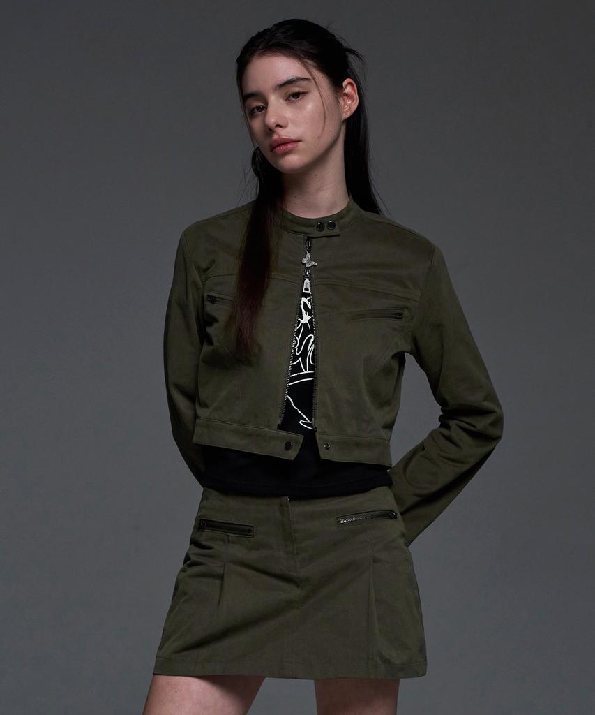 Fancy Club [Nf] Biker Pintuck Mini Skirt (Khaki)_F24Qd865