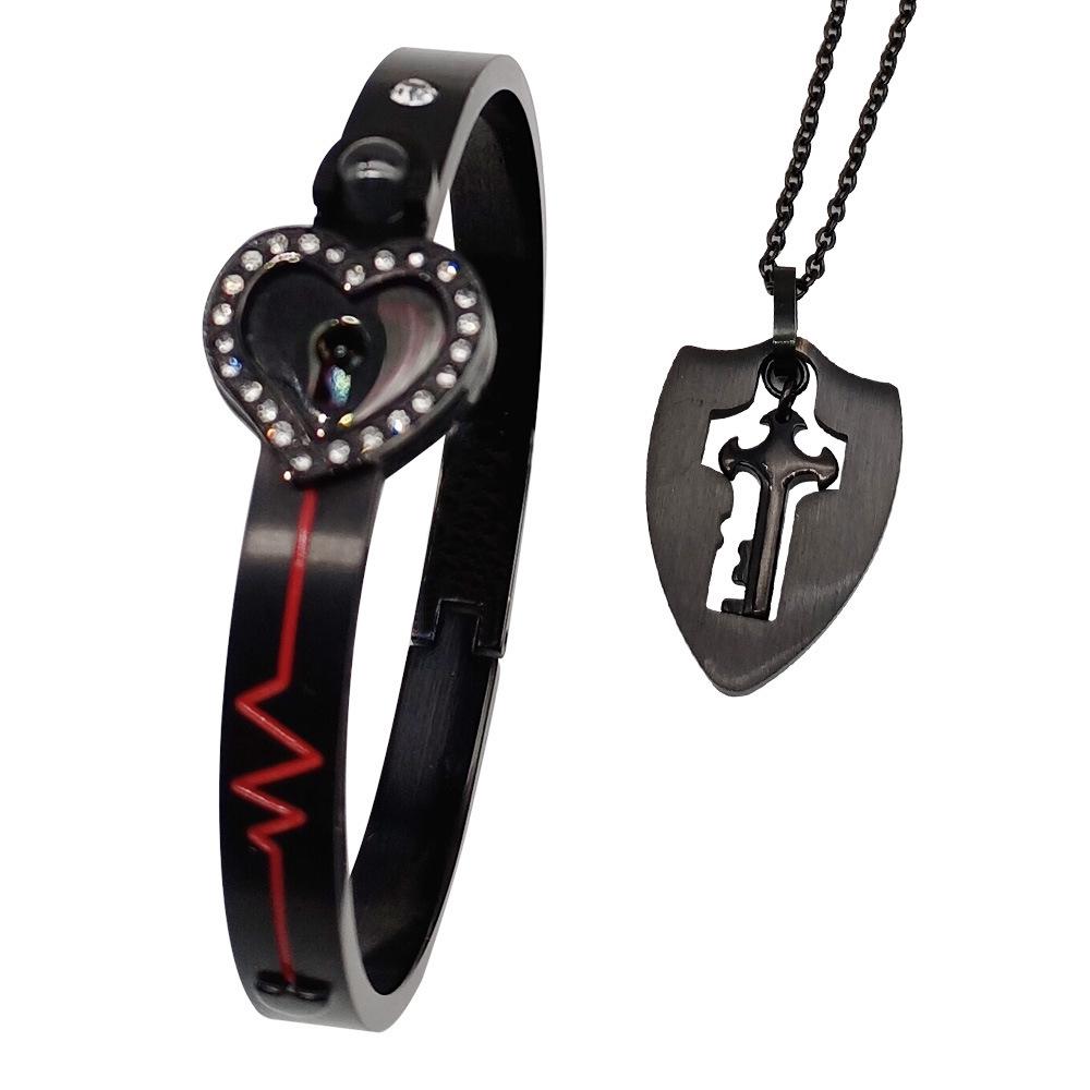 Set di Braccialetti con Lucchetto d'Amore Chiave per Coppia Creativa Transfrontaliera in Acciaio al Titanio