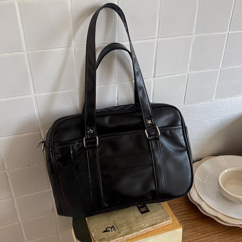 

2026 New Women Japanese JK Uniform PU Bag Student Commuter School Bag Large Capacity One Shoulder Straddle Bags Handbag ToteBag чёрный