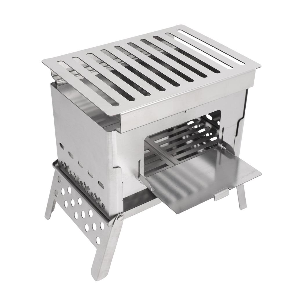 Portable Wood Burning Stove Camping Tent Stove Foldable BBQ Grill with 3 Cooking Modes Stainless Steel for Outdoor Picnic Backpacking