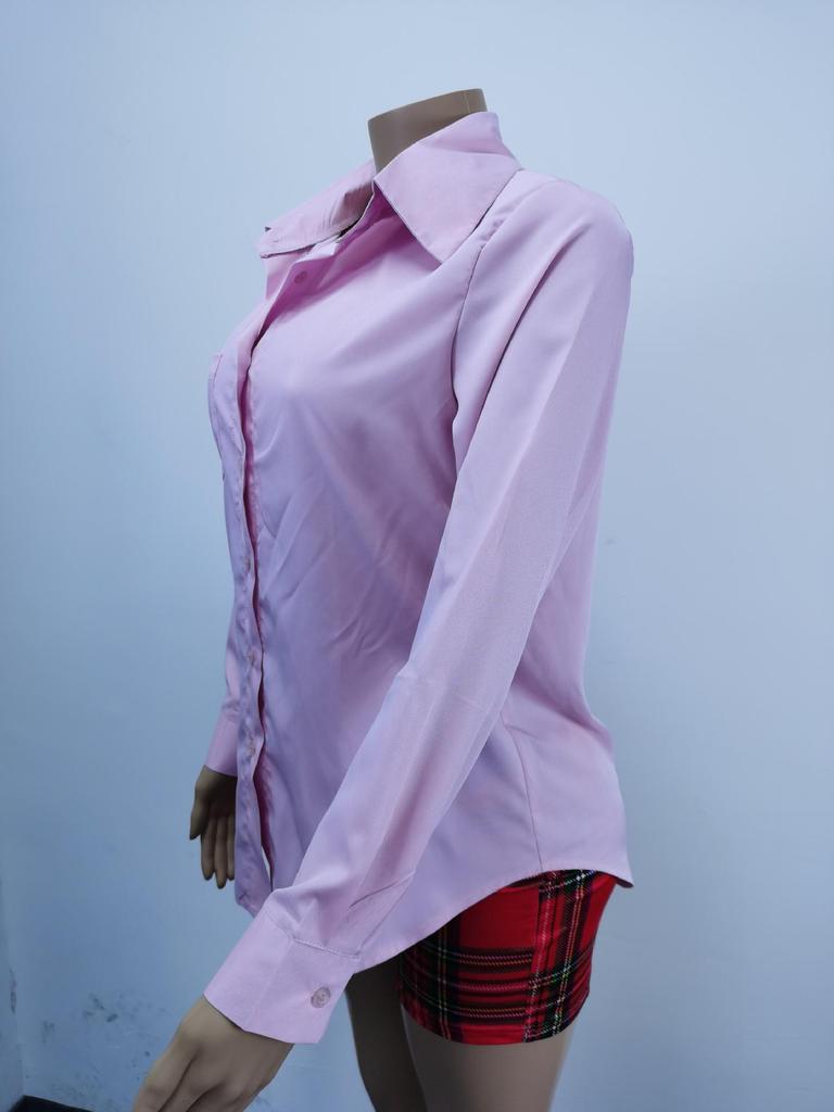 2025 Solid Color Women's Fashion Lapel Long Sleeve Shirt - Spring/Summer Temperament Casual Style