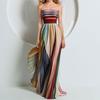 Colorful Tube Top Gown Dress Off Shoulder Striped Print Long Dress High Waist Wedding Guest Prom Cocktail Party Dress