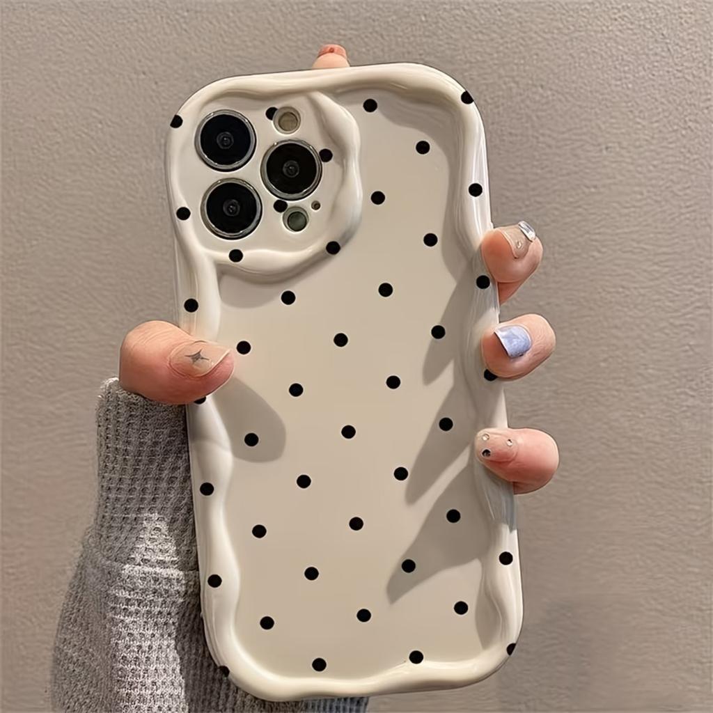 Simple Solid Color Polka Dot Phone Case For iPhone 17 17e 16e 16 15 14 13 12 11 Pro Max Plus Shockproof Curly Wave Edge Cover