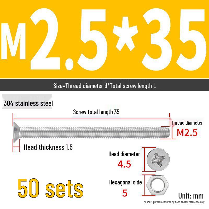 304 Stainless Steel Extra Long Phillips Flat Head Screws and Nuts Set (2M, 3M, 4M)