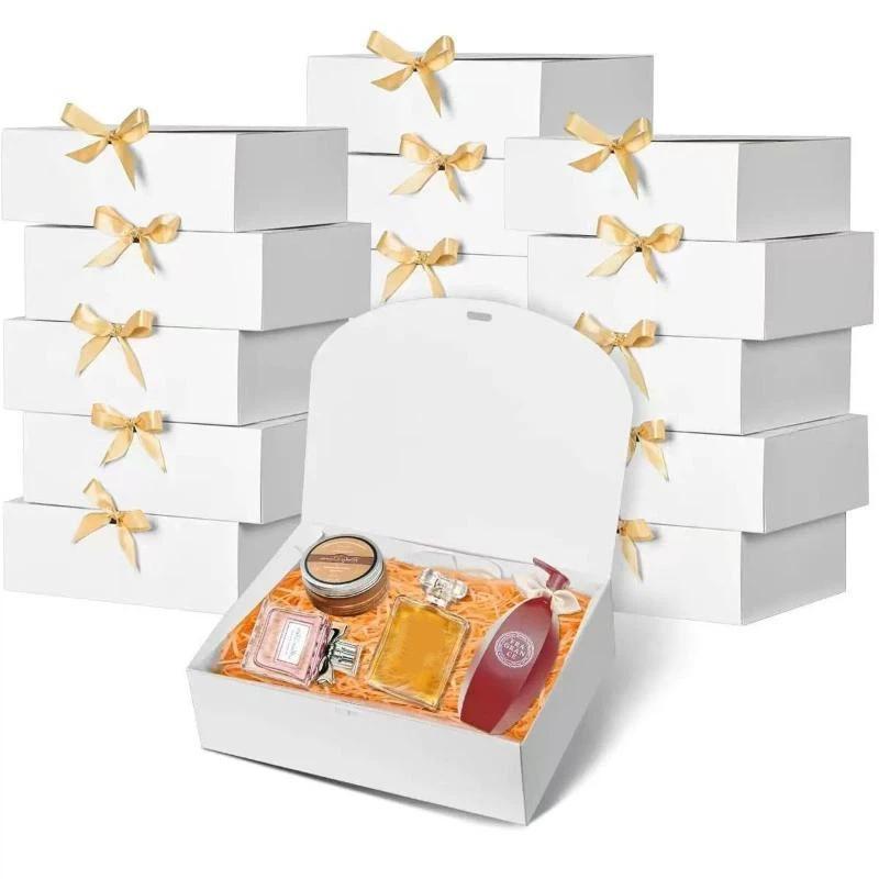 Paper Gift Boxes 5Pcs with Delicate Bow Ribbon Portable for Birthday Wedding Party Candy Snack Storage