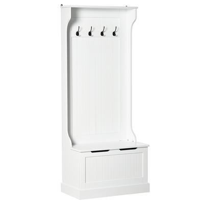 Vstupní jednotka 4 v 1, vstupní věšák s úložnou lavicí a 4 dvojitými háčky, 71,5 x 39,5 x 170 cm, bílá
