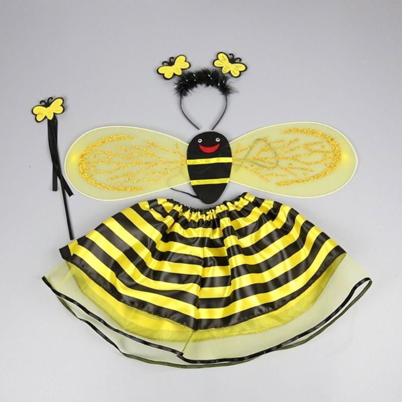 4Pieces Bees Costume for Adult Women Honeybee Costume Set Halloween Cosplay Costume Fun Pretend Play Accessories