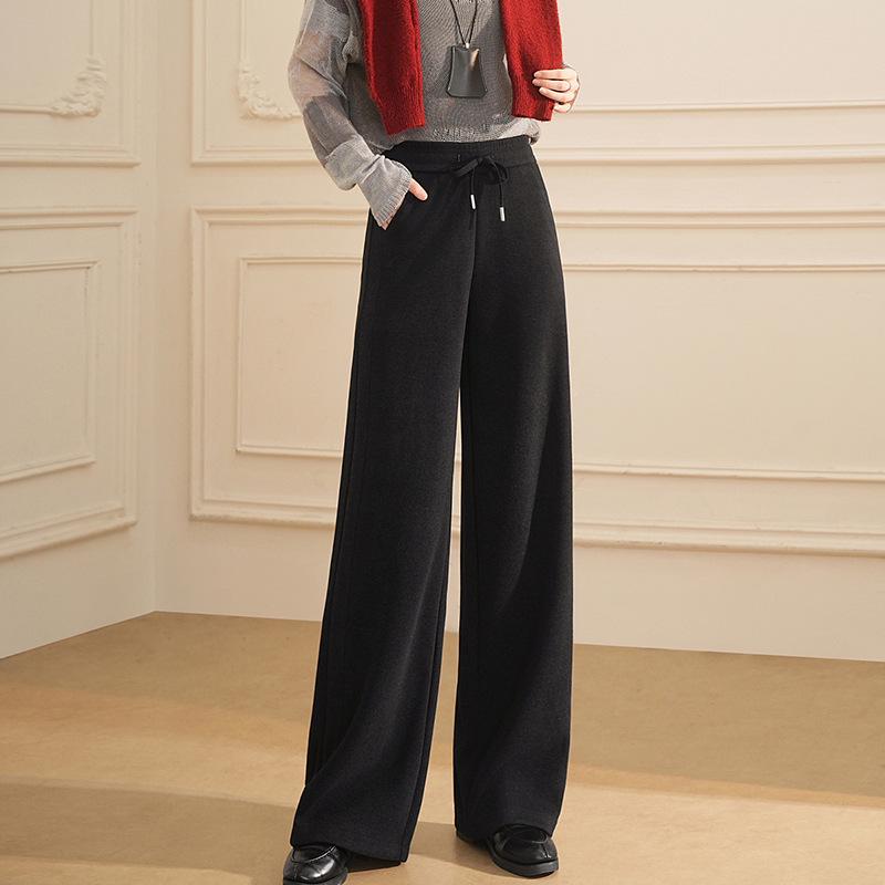 Women's Wool Blend Straight Leg Trousers - High Waist, Slimming, Plus Size, Drape, Versatile for Autumn/Winter 2025