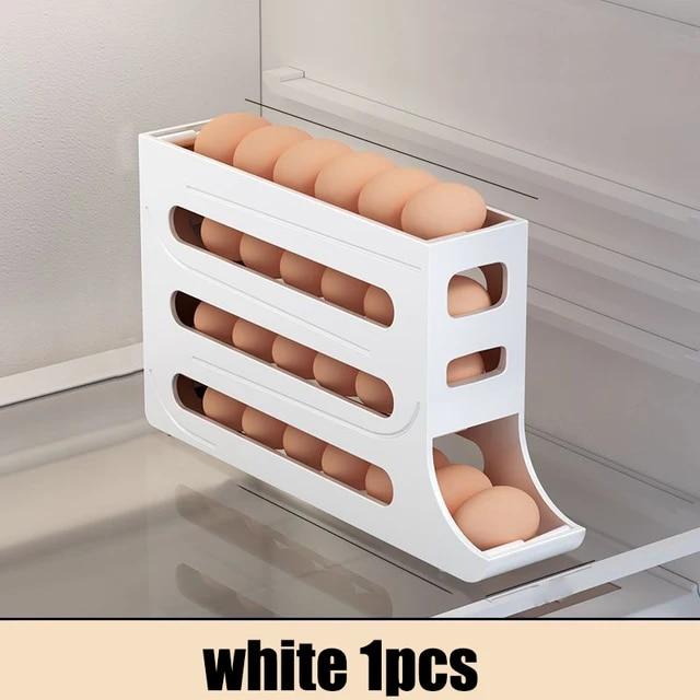 

Ящик для хранения яиц в холодильнике, кухонный контейнер для яиц, стеллаж для катания, большая емкость, органайзер для яиц в холодильнике, держатель 35,9x7x19,9 см 1PCS белый