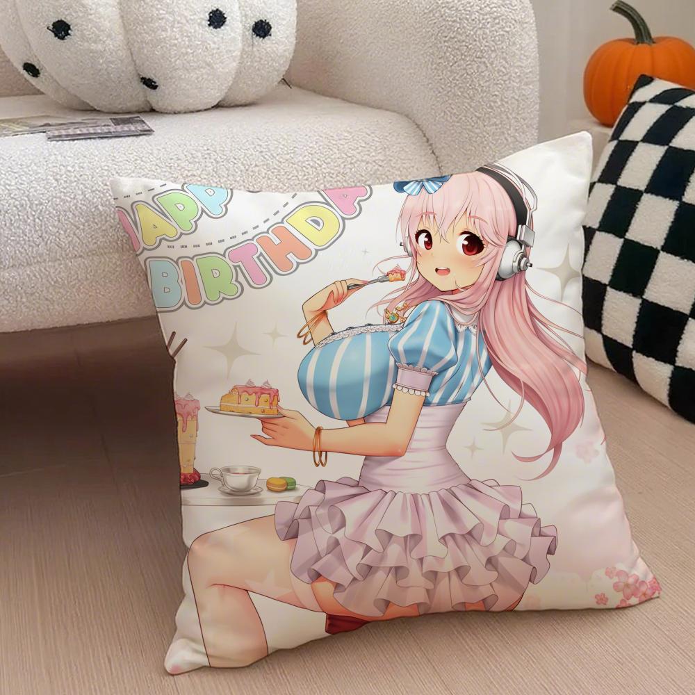 Cute Vibrant Japanese Idol SSuper Sonico Cushion Cover Throw Pillow Cover Hidden Button Durable Polyester Chair Cushion