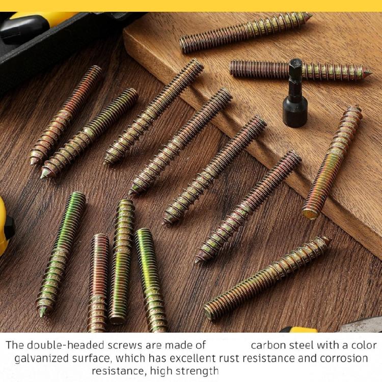 20Pcs Double Headed Dowel Screw With Driver Carbon Steel Hanger Bolts for Wooden Stairs Outdoor Furniture Installation