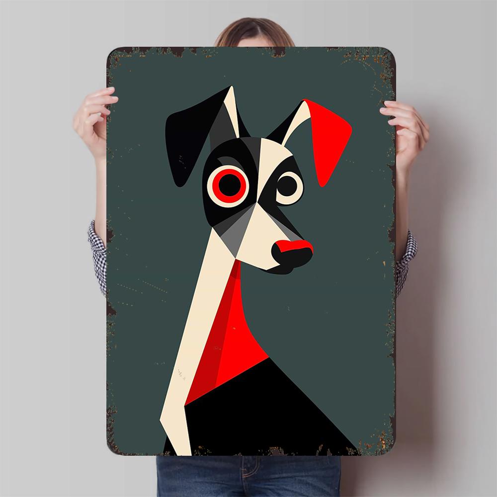 Modern Geometric Abstract Style Dog Metal Wall Art Creative Animal Hanging Decor for Living Room