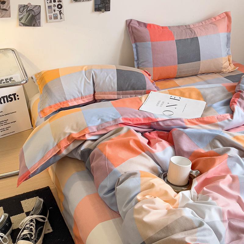 Class A Maternal And Infant Grade Small Fresh Pure Abraded Four-Piece Set Skin-Friendly Bed Sheet Washed Cotton Quilt Cover Student Dormitory 3Pcs Set
