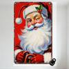 Vintage Santa Claus Metal Tin Sign - Retro Red Suit Jolly Figure with Holly Hat, Cane, Rosy Cheeks & Winking Eye, Solid Red Back