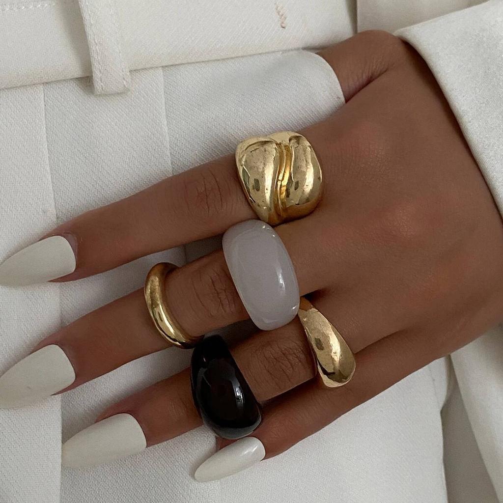 Ingemark 5Pcs/Set Boho Geometric Resin Rings for Women New Trend Punk Gold Color Open Adjustable Ring Couple Jewelry Accessories
