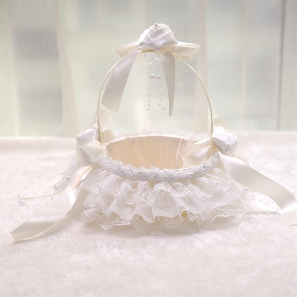 Lace Wedding Flower Basket Satin Crafted Flower Girl Basket Western Style Handheld Basket  Party