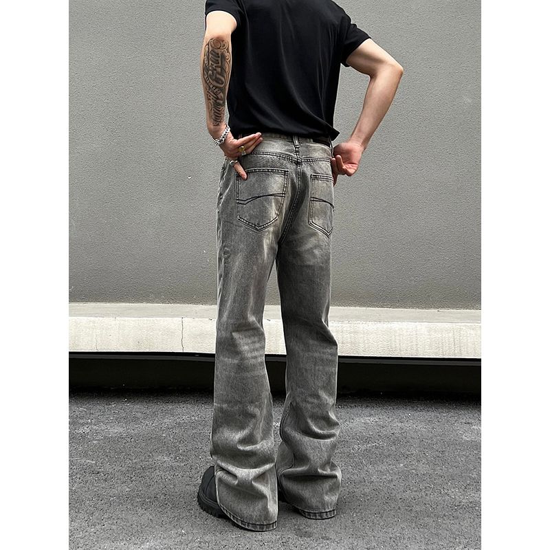 Blaexit American High Street Vibe Smoky Gray Scimitar Jeans Men's Straight-Leg Slightly Flared Cleanfit Pants Trendy