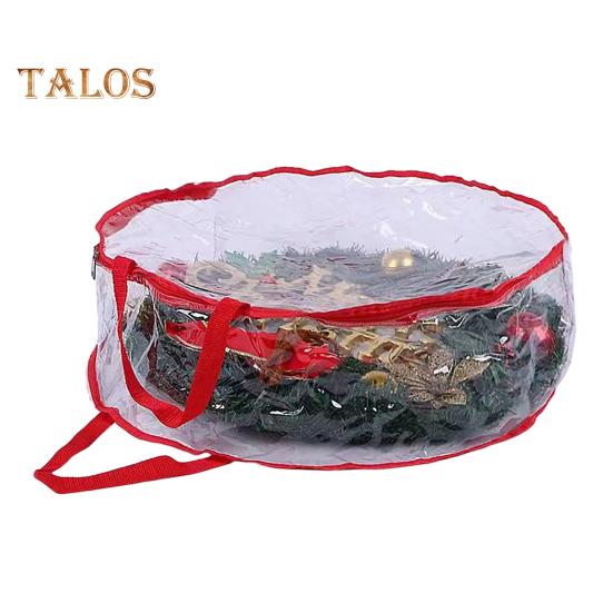 Christmas Wreath Storage Bag with Handle Zipper Closure Large Capacity Transparent Garlands Mini Trees Dustproof Organizer
