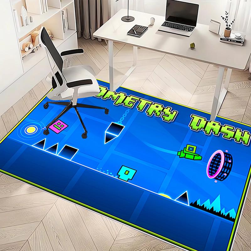 1pc Geometry Dash Print Area Rug - Soft, Washable Non-Slip Indoor Mat, Living Room, Home Office Decorative Rug,Office Decorative
