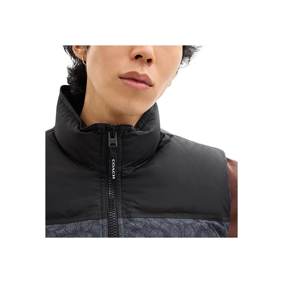Coach FW24 Logo Spliced Zipper Stand Collar Sleeveless Down Jacket Men outerwear Charcoal-Gray CU801-R8E