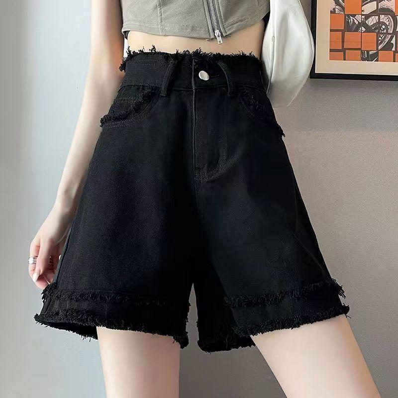 White Rough-edged High-waisted Denim Shorts for Women's Summer Thin Versatile Thin Small White A-word Hot Pants High Waist Frayed Edge Denim Shorts