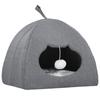 Cat Cave Bed for Indoor Kittens, Cat House with Removable Cushion and Teaser Ball, Kitty Igloo with Anti-Slip Base, 42 X 42 X 39 Cm, Grey