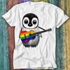 Baby Penguin Playing Guitar Lesbian Gay Pride LGBT Rainbow T Shirt Top Tee 191