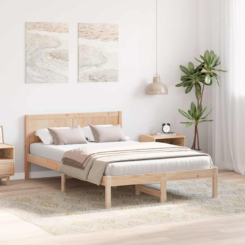Brown Bed Frame 120 X 200 Cm Solid Pine Wood