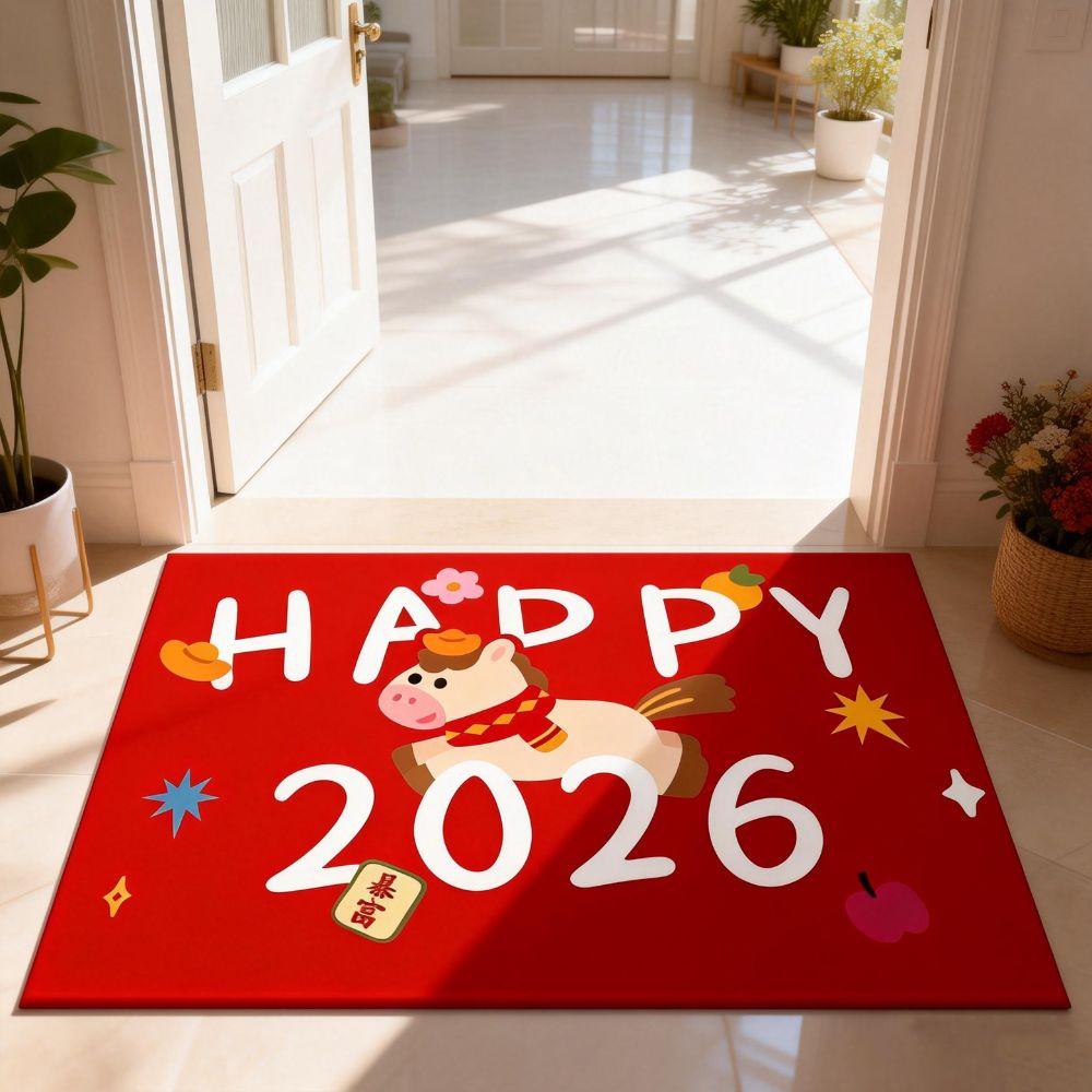 New Horse Pattern New Year Door Mat Red Door Carpet Soft Water Absorption Foot Mat Home Decorations