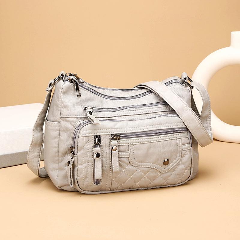 Bolsa de Ombro Mensageiro Feminina de Couro Macio com Vários Compartimentos e Camadas