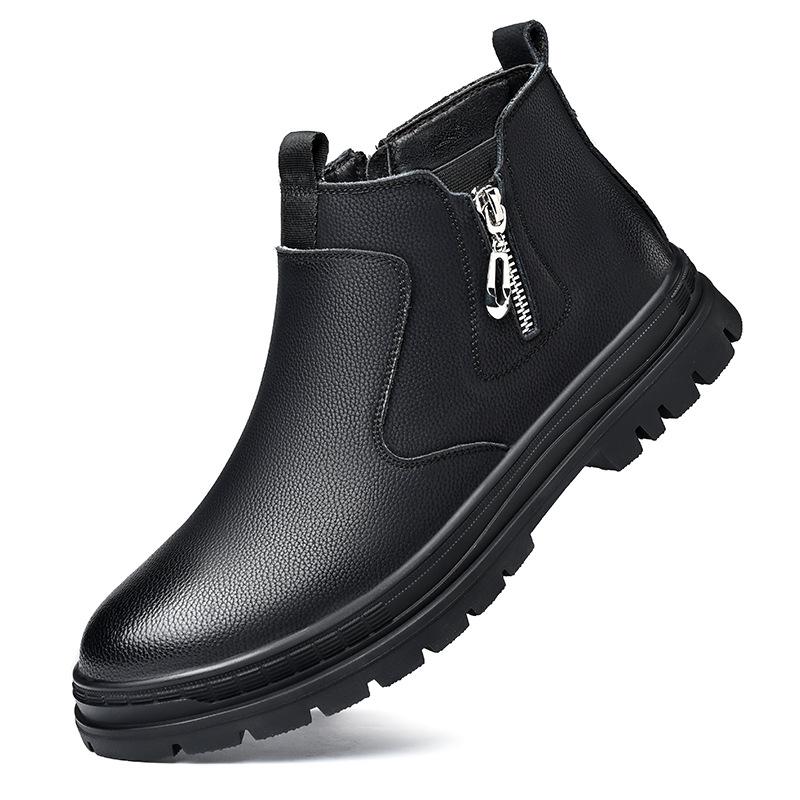 

Мужские зимние ботинки «Челси» с мехом, теплые, мужские, повседневные, из натуральной кожи, дизайнерские, мужские, деловые, на молнии, ручной работы 38 чёрный