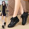 Women’s Classic Oxfords Boots Flats Black Leather Student Booties for Girl Motorcycle Ankle Boots Winter Boots