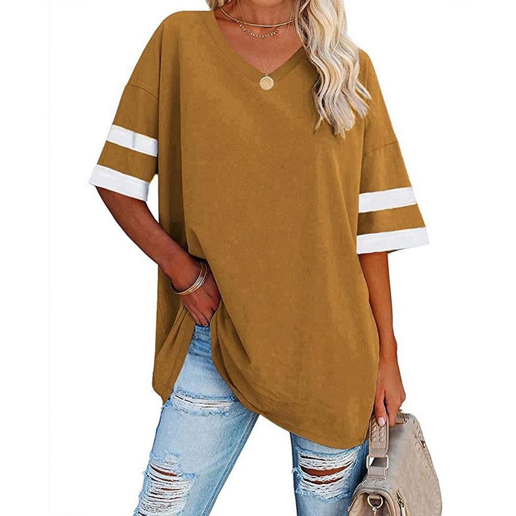 Womens' Fashionable And Casual -color Basic V-neck Short-sleeved Top