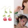 Elegant Tulips Leaf Earrings Delicate Floral Drop Earrings Charming Ear Jewelry Flower Pendant Earrings for Daily Party