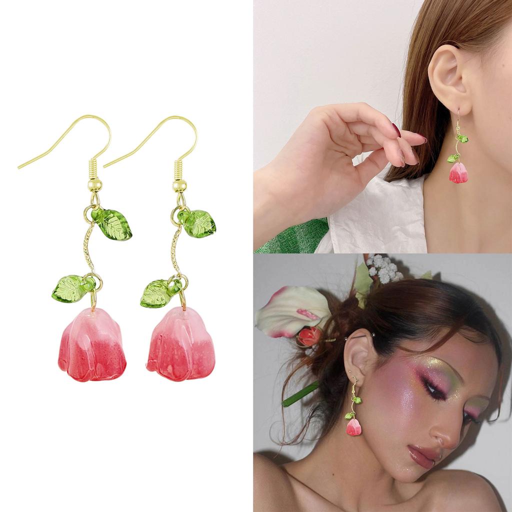 Elegant Tulips Leaf Earrings Delicate Floral Drop Earrings Charming Ear Jewelry Flower Pendant Earrings for Daily Party