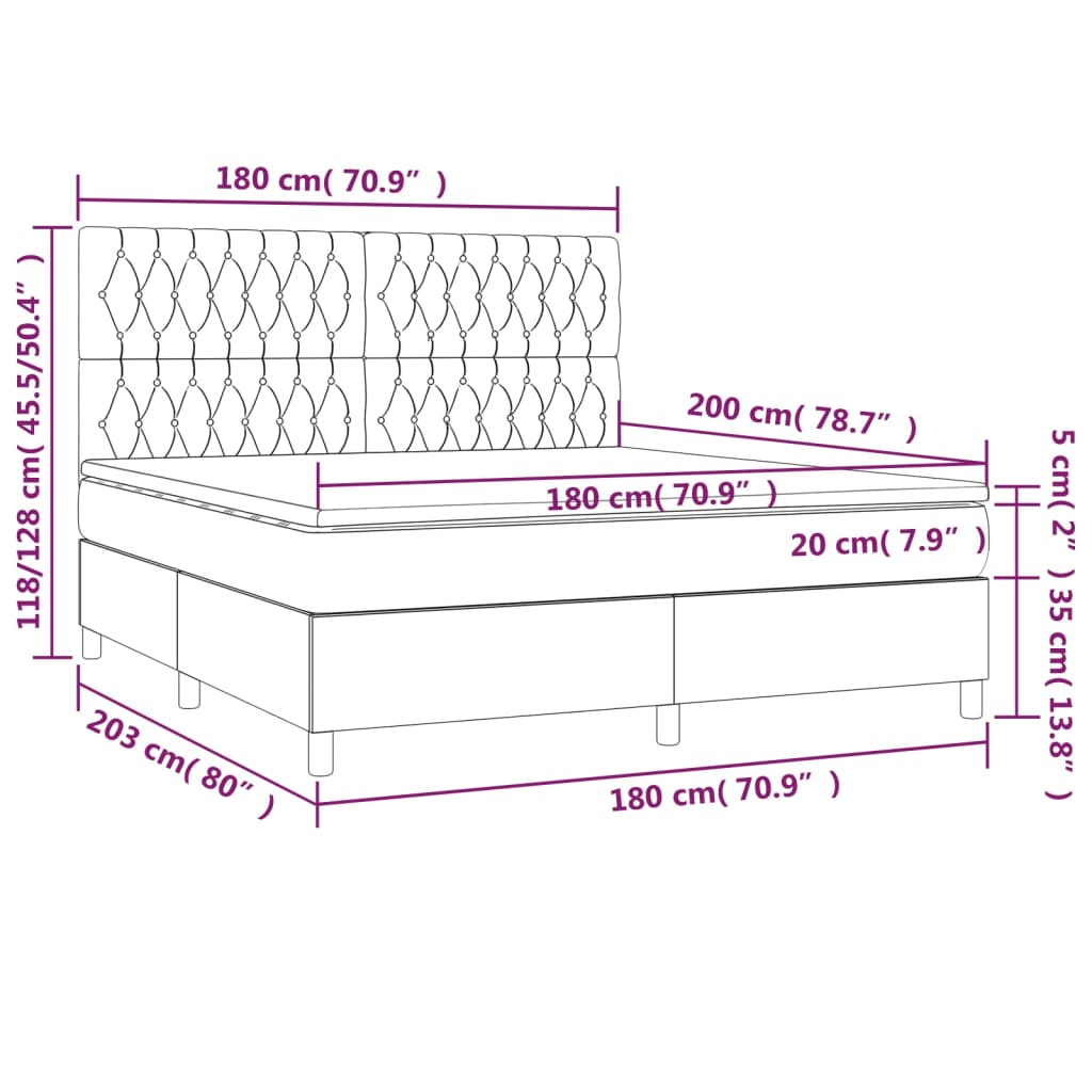 Box Spring Bed with Mattress Light Grey 180 x 200 cm Fabric