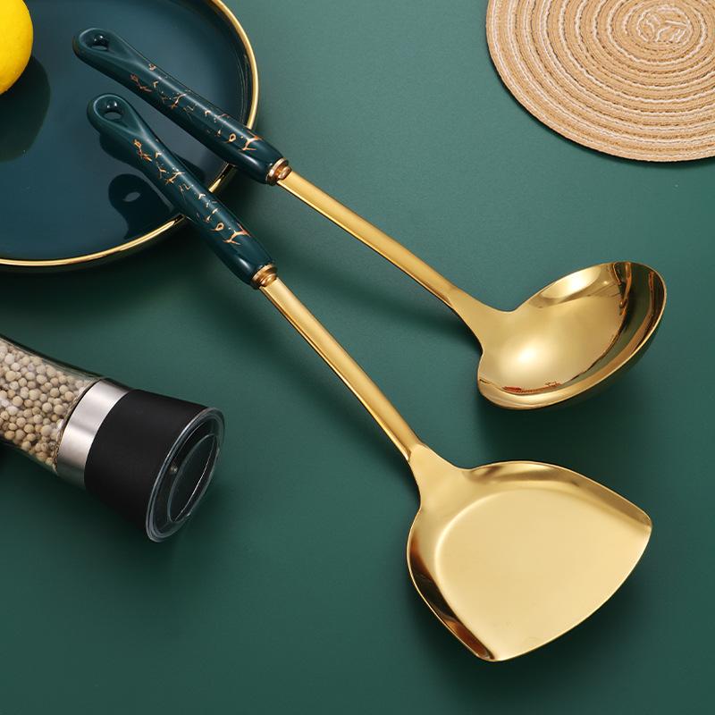 Stainless Steel Kitchenware Six-Piece Set Cooking Spoon and Shovel Ceramic Handle Spatula Spatula Kitchen Utensils Gift Box