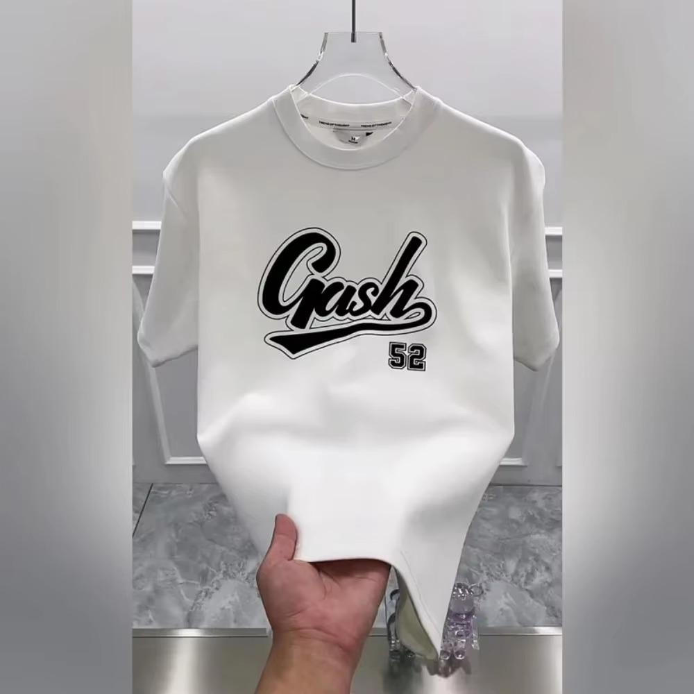 Sommermode Schweres Retro-T-Shirt für Herren mit englischen Buchstaben, 100 % Baumwolle, bedruckt, Rundhalsausschnitt, hochwertiges Casual Fitness Street