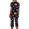 Women's Two Piece Set Short Sleeve Top and Capri Pants Casual Lounge Wear Halloween Floral Print Spider Web Pattern Soft Fabric