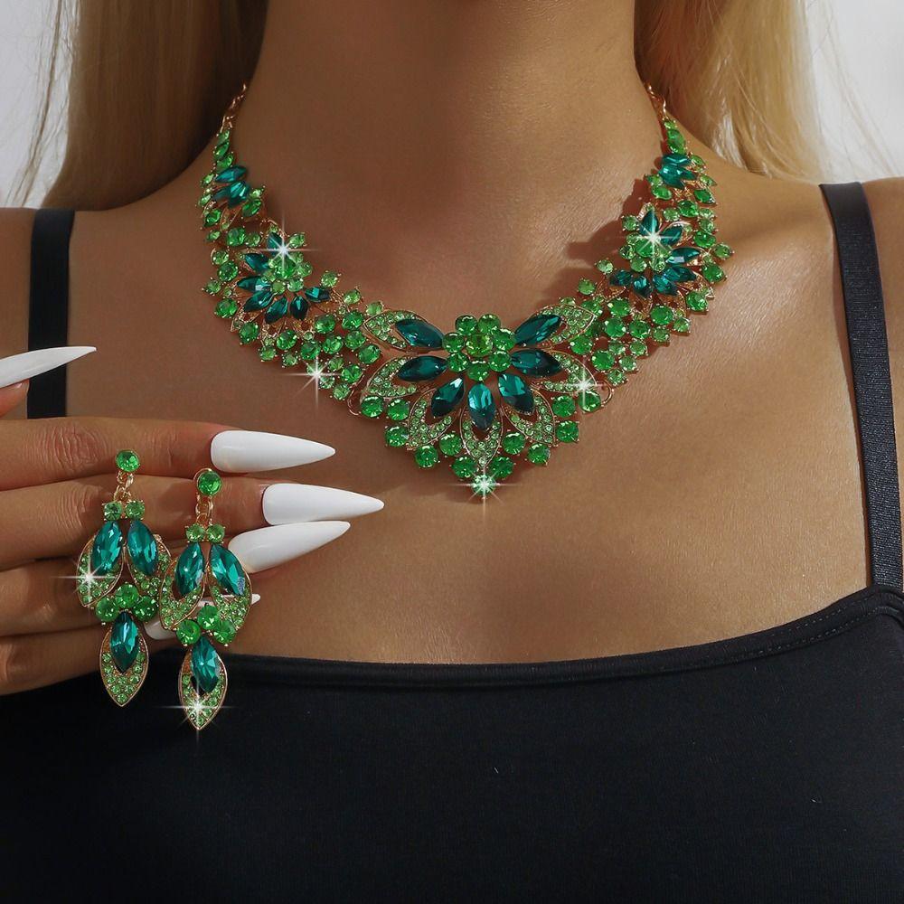 Crystal Necklace Earrings Set Shining Crystal Necklace Set Rhinestone Jewelry Set Banquet