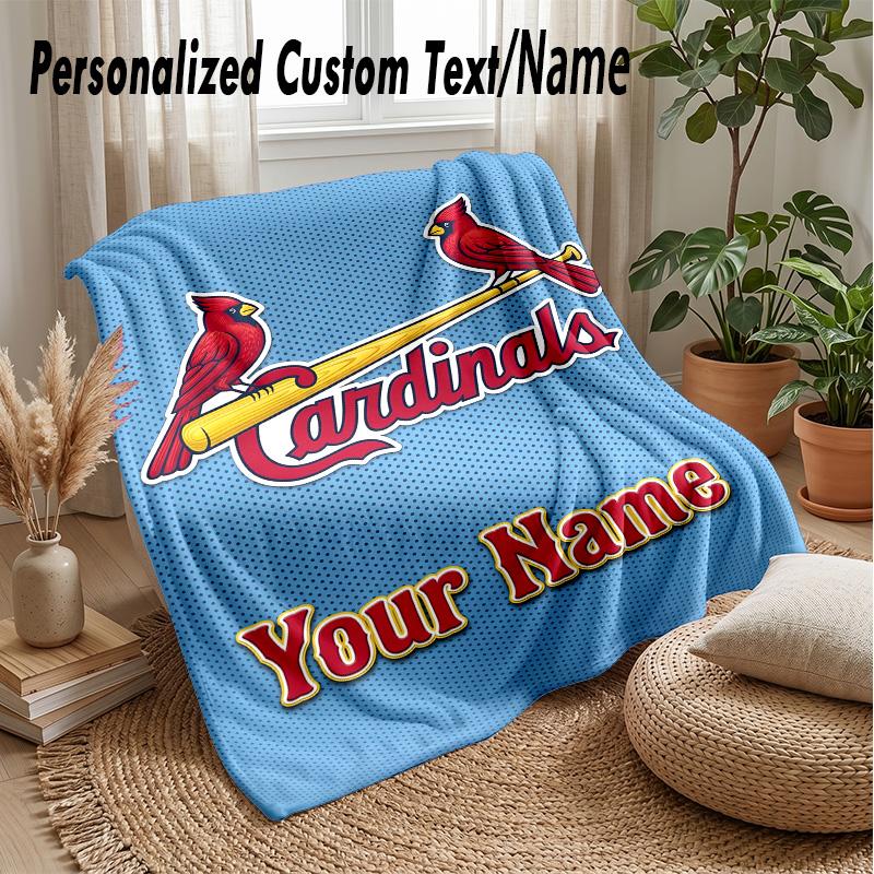 St. Louis Cardinals Custom Flannel Throw Blanket Print Your Name Text Soft Warm Blanket Holiday Present